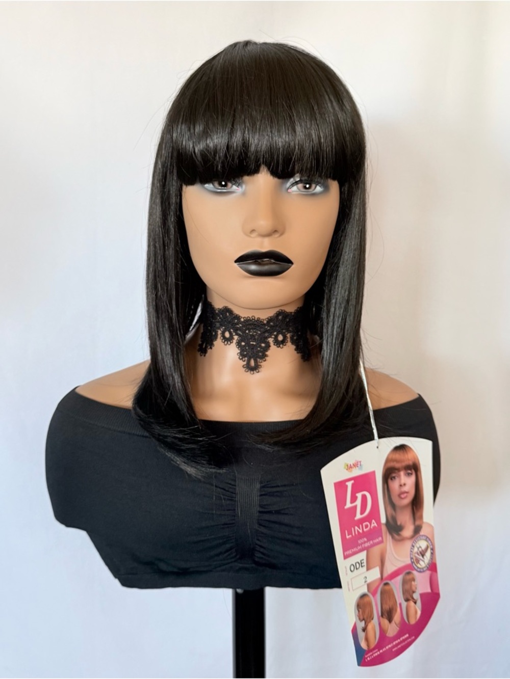 Janet Collection “ODE” Black (#2) Synthetic Wig with Bangs - “Put On & Go” - NWT